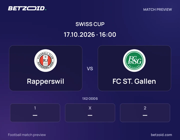 Rapperswil vs FC ST. Gallen: Swiss Cup match preview with team badges and kick-off details.