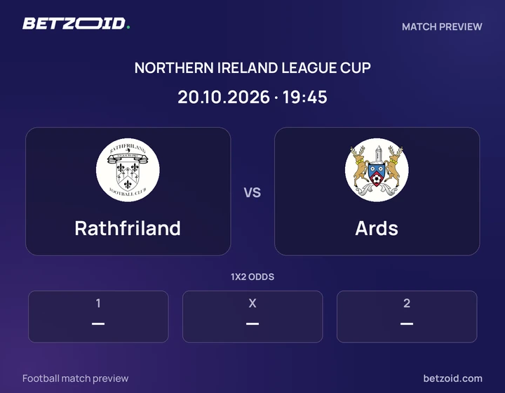 Rathfriland vs Ards: Northern Ireland League Cup match preview with team badges and kick-off details.