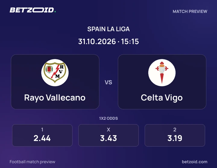 Rayo Vallecano - Celta Vigo Rayo Vallecano vs Celta Vigo: Spain La Liga match preview with team badges and kick-off details.