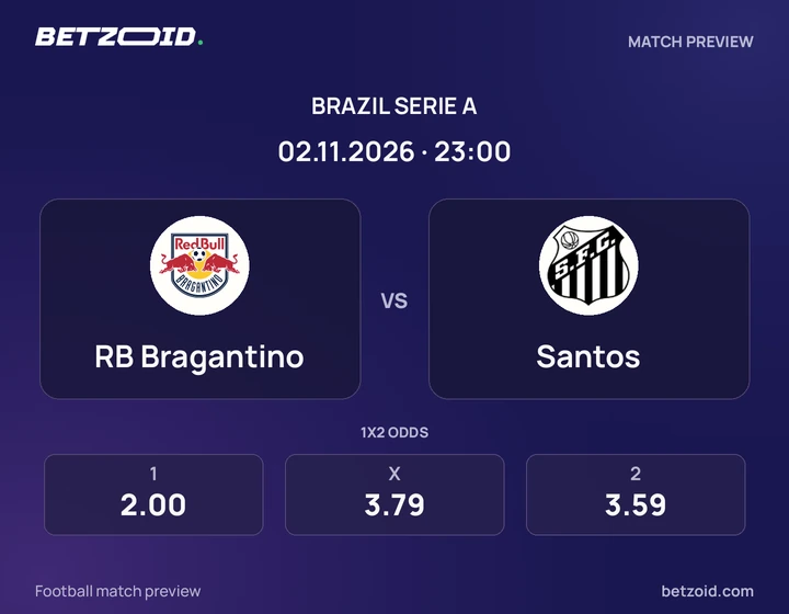 RB Bragantino - Santos RB Bragantino vs Santos: Brazil Serie A match preview with team badges and kick-off details.