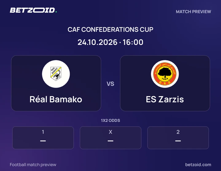 Réal Bamako vs ES Zarzis: CAF Confederations Cup match preview with team badges and kick-off details.
