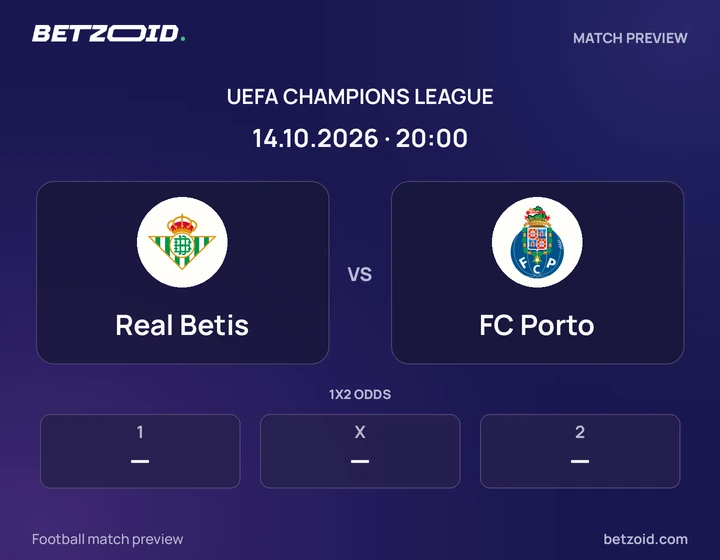 Real Betis vs FC Porto: UEFA Champions League match preview with team badges and kick-off details.