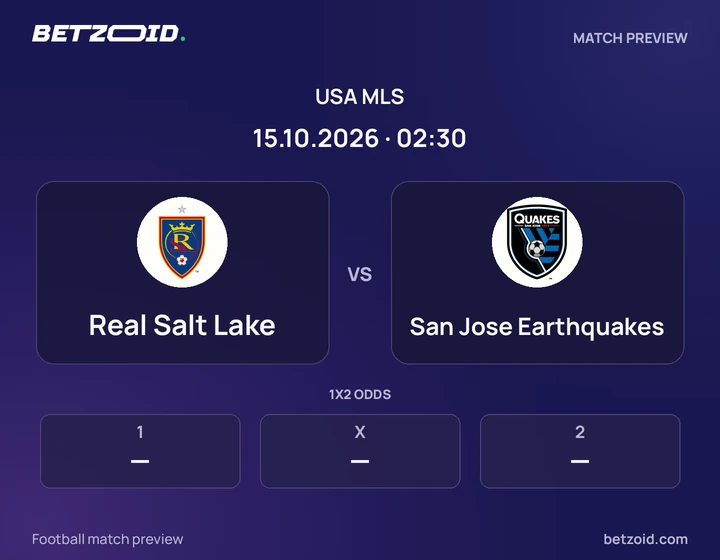 Real Salt Lake vs San Jose Earthquakes: USA MLS match preview with team badges and kick-off details.