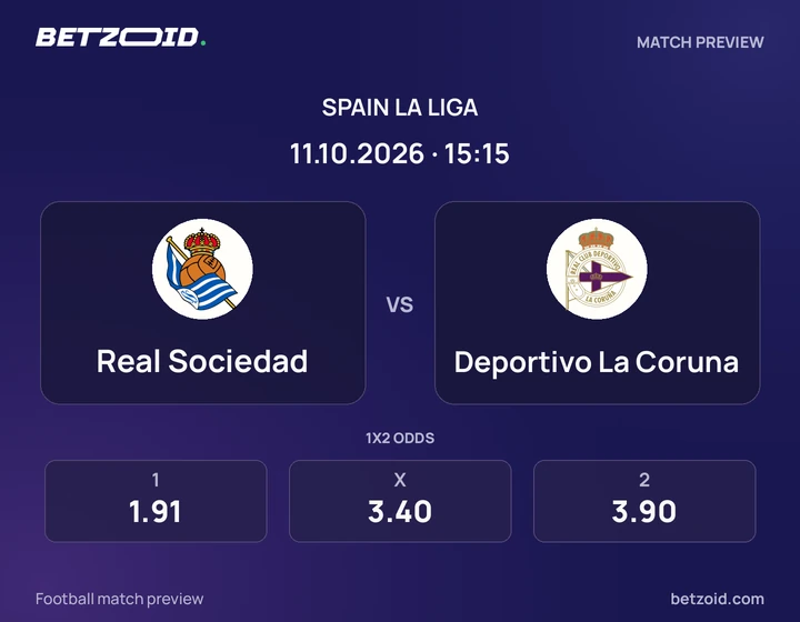 Real Sociedad - Deportivo La Coruna Real Sociedad vs Deportivo La Coruna: Spain La Liga match preview with team badges and kick-off details.