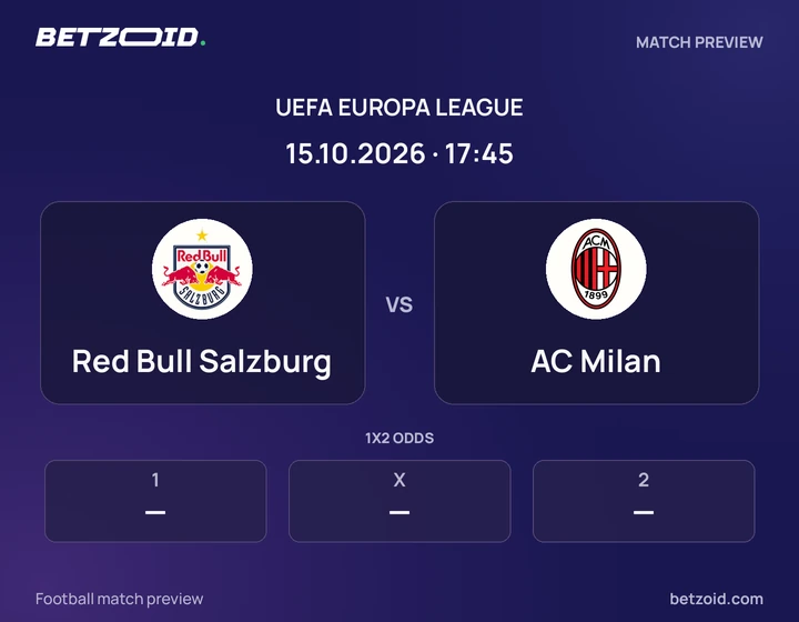Red Bull Salzburg vs AC Milan: UEFA Europa League match preview with team badges and kick-off details.