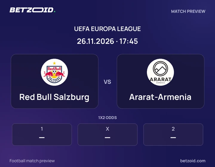 Red Bull Salzburg vs Ararat-Armenia: UEFA Europa League match preview with team badges and kick-off details.
