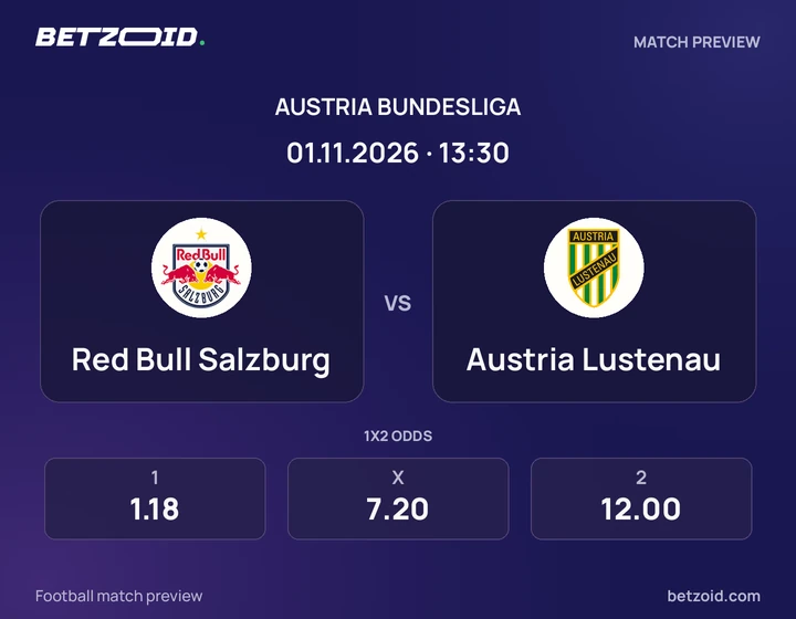 Red Bull Salzburg - Austria Lustenau Red Bull Salzburg vs Austria Lustenau: Austria Bundesliga match preview with team badges and kick-off details.