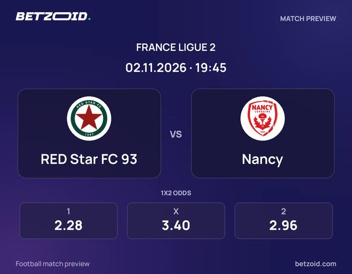 RED Star FC 93 - Nancy RED Star FC 93 vs Nancy: France Ligue 2 match preview with team badges and kick-off details.