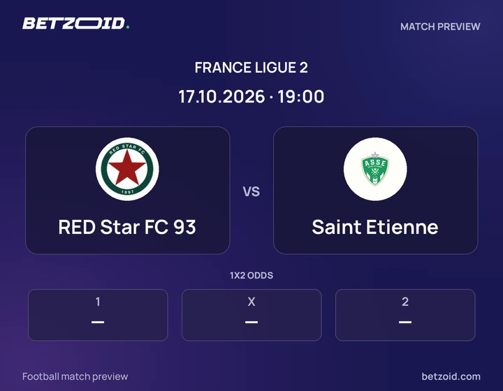 RED Star FC 93 - Saint Etienne RED Star FC 93 vs Saint Etienne: France Ligue 2 match preview with team badges and kick-off details.