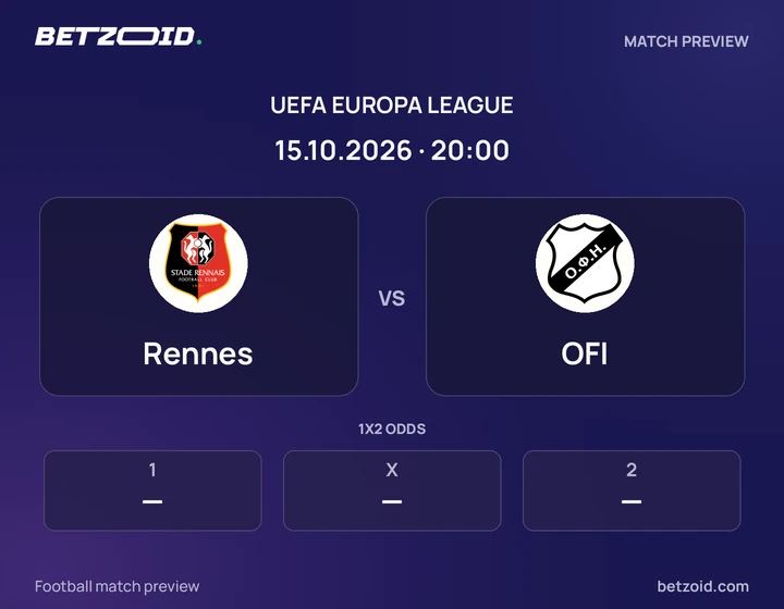 Rennes vs OFI: UEFA Europa League match preview with team badges and kick-off details.