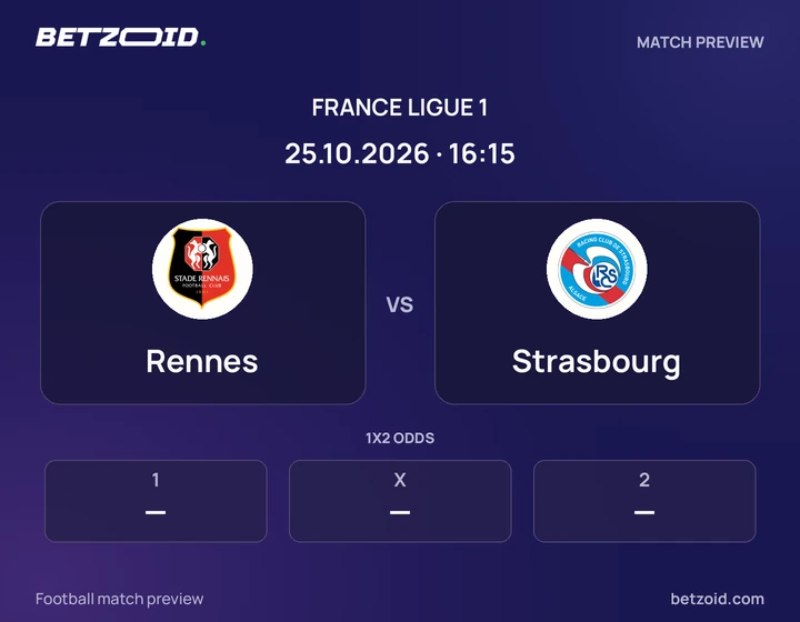 Rennes - Strasbourg Rennes vs Strasbourg: France Ligue 1 match preview with team badges and kick-off details.