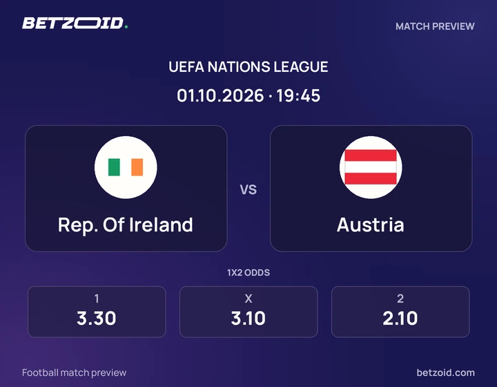 Rep. Of Ireland vs Austria: UEFA Nations League match preview with team badges and kick-off details.