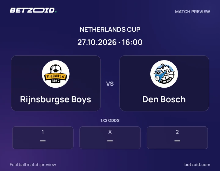 Rijnsburgse Boys vs Den Bosch: Netherlands Cup match preview with team badges and kick-off details.