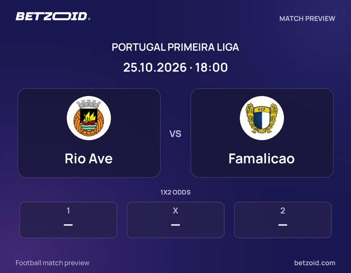 Rio Ave vs Famalicao: Portugal Primeira Liga match preview with team badges and kick-off details.