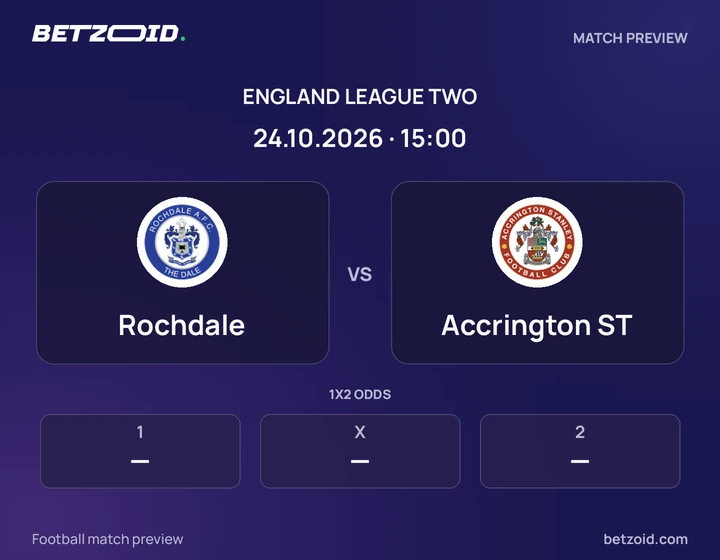 Rochdale - Accrington ST Rochdale vs Accrington ST: England League Two match preview with team badges and kick-off details.