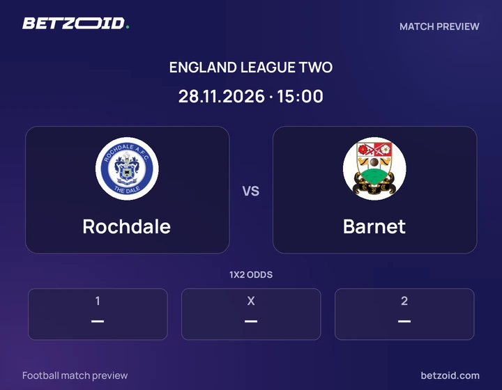 Rochdale vs Barnet: England League Two match preview with team badges and kick-off details.