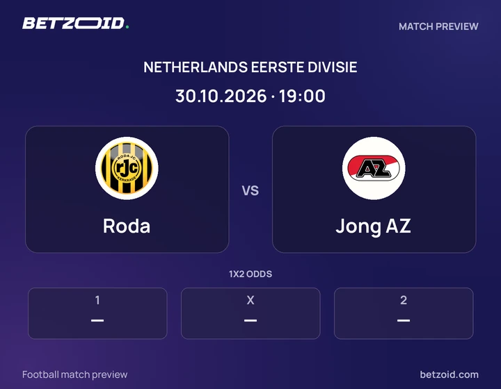 Roda - Jong AZ Roda vs Jong AZ: Netherlands Eerste Divisie match preview with team badges and kick-off details.