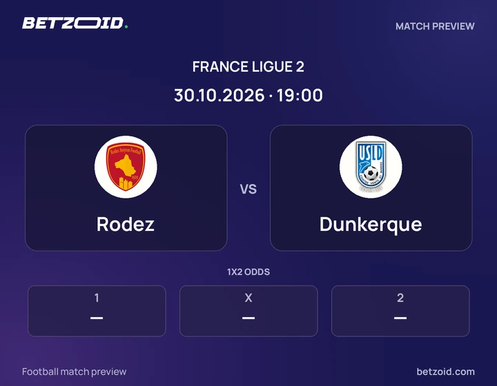 Rodez - Dunkerque Rodez vs Dunkerque: France Ligue 2 match preview with team badges and kick-off details.