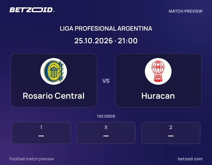 Rosario Central - Huracan Rosario Central vs Huracan: Liga Profesional Argentina match preview with team badges and kick-off details.