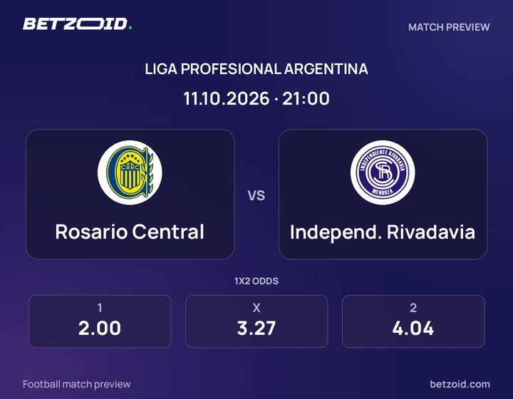 Rosario Central vs. Independ. Rivadavia Rosario Central vs. Independ. Rivadavia: imagen del partido de Liga Profesional Argentina.