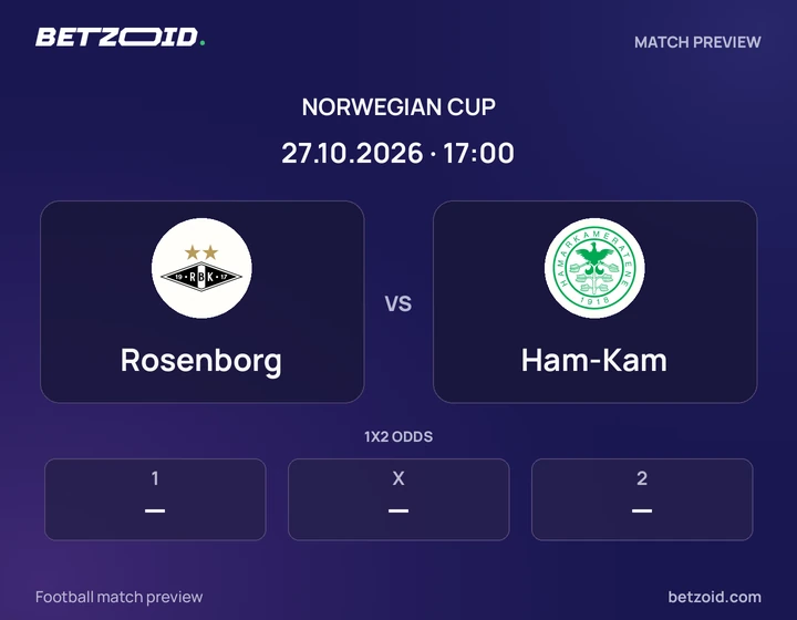 Rosenborg - Ham-Kam Rosenborg vs Ham-Kam: Norwegian Cup match preview with team badges and kick-off details.