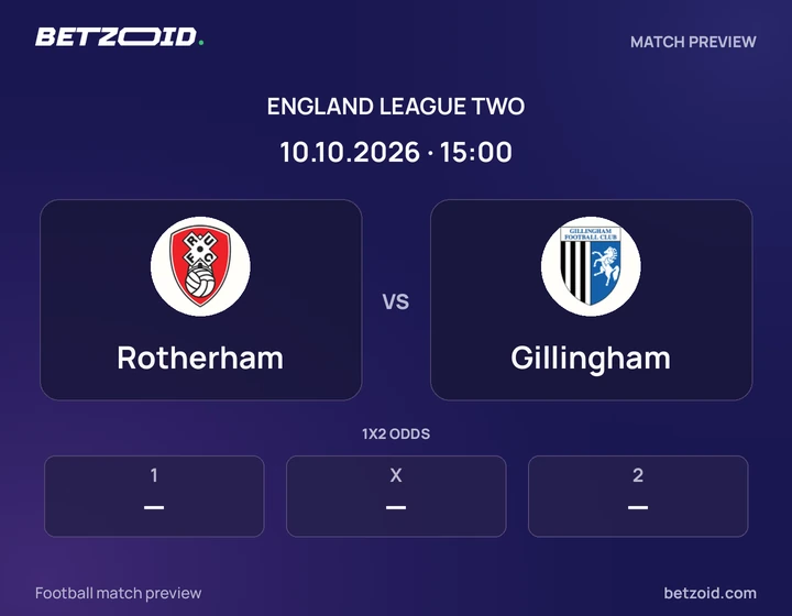 Rotherham vs Gillingham: England League Two match preview with team badges and kick-off details.