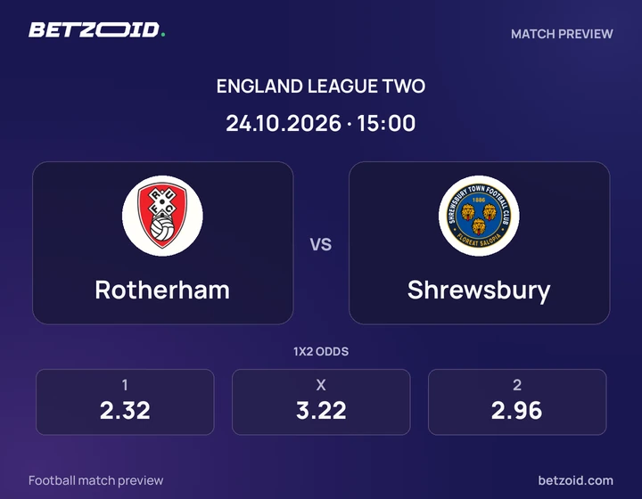 Rotherham - Shrewsbury Rotherham vs Shrewsbury: England League Two match preview with team badges and kick-off details.