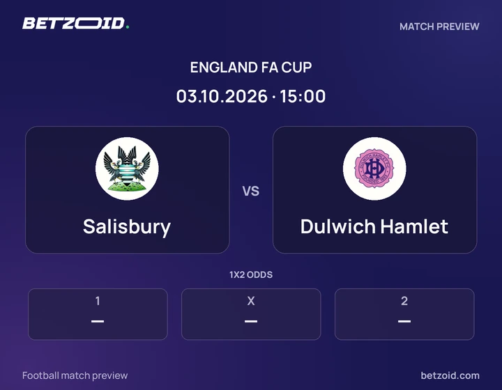 Salisbury vs Dulwich Hamlet: England FA Cup match preview with team badges and kick-off details.
