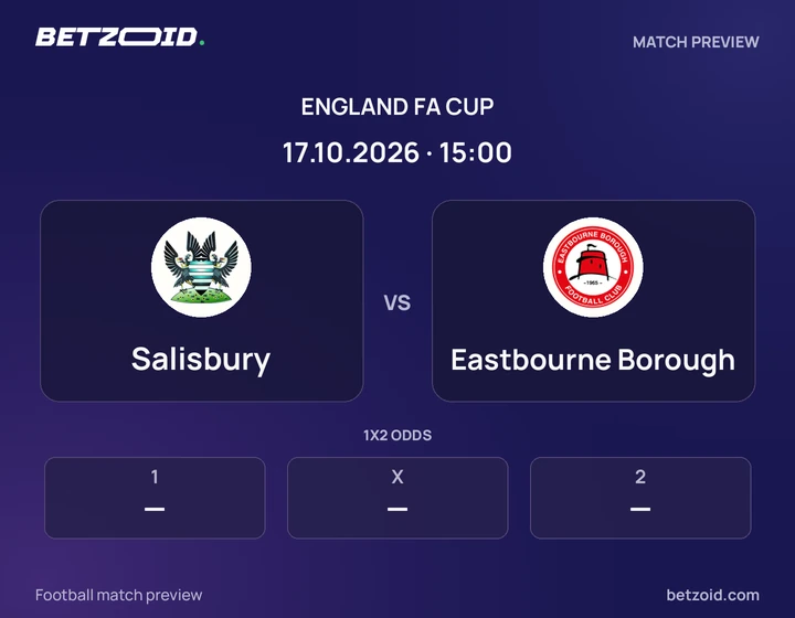 Salisbury - Eastbourne Borough Salisbury vs Eastbourne Borough: England FA Cup match preview with team badges and kick-off details.