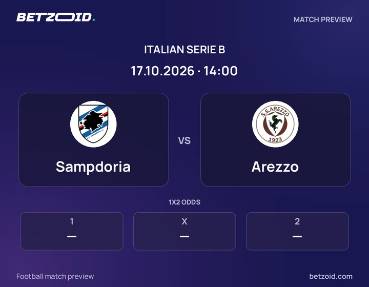 Sampdoria - Arezzo Sampdoria vs Arezzo: Italian Serie B match preview with team badges and kick-off details.