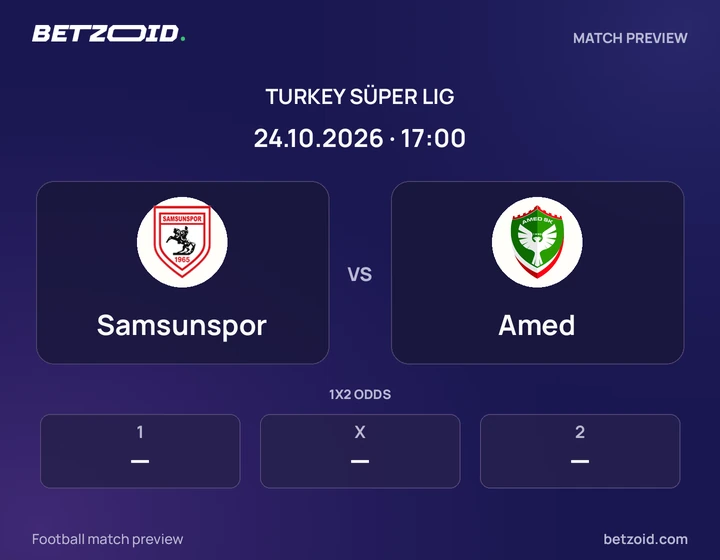 Samsunspor vs Amed: Turkey Süper Lig match preview with team badges and kick-off details.