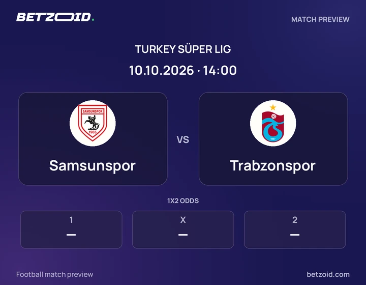 Samsunspor vs Trabzonspor: Turkey Süper Lig match preview with team badges and kick-off details.