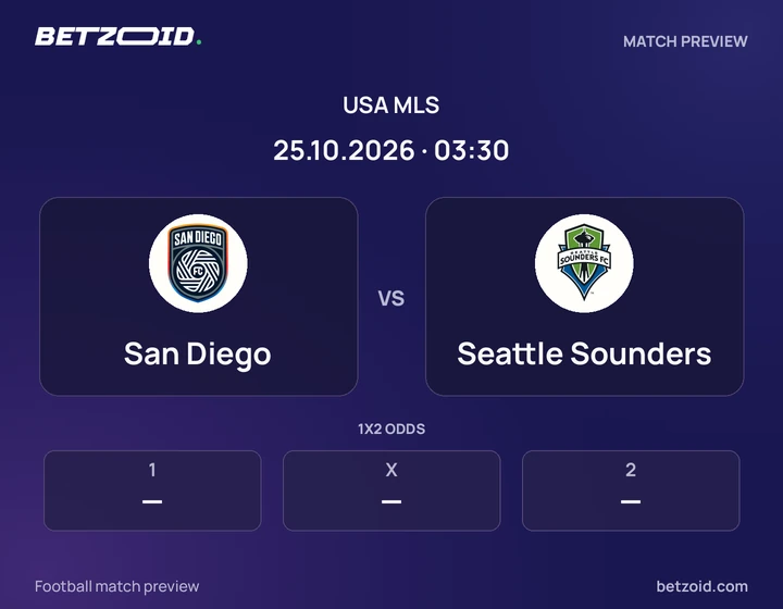 San Diego - Seattle Sounders San Diego vs Seattle Sounders: USA MLS match preview with team badges and kick-off details.