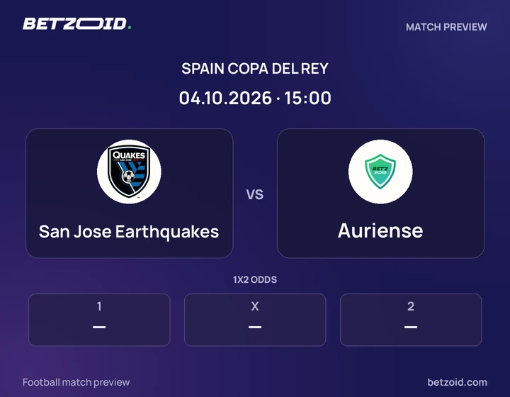 San Jose Earthquakes vs Auriense: Spain Copa del Rey match preview with team badges and kick-off details.