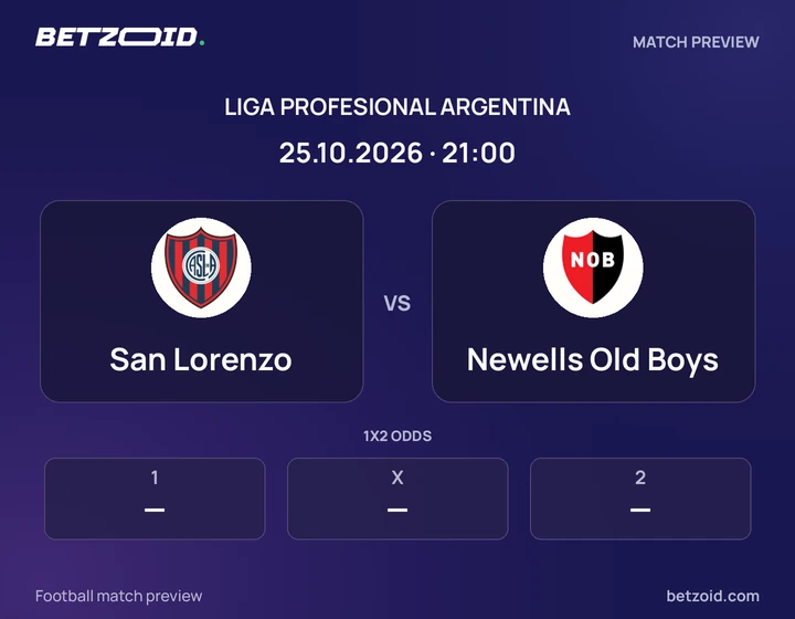 San Lorenzo vs Newells Old Boys: Liga Profesional Argentina match preview with team badges and kick-off details.