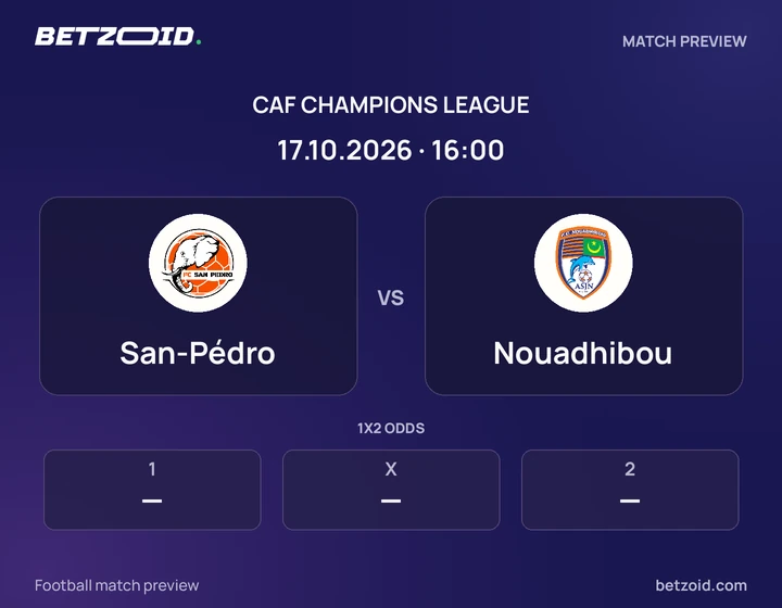 San-Pédro vs Nouadhibou: CAF Champions League match preview with team badges and kick-off details.