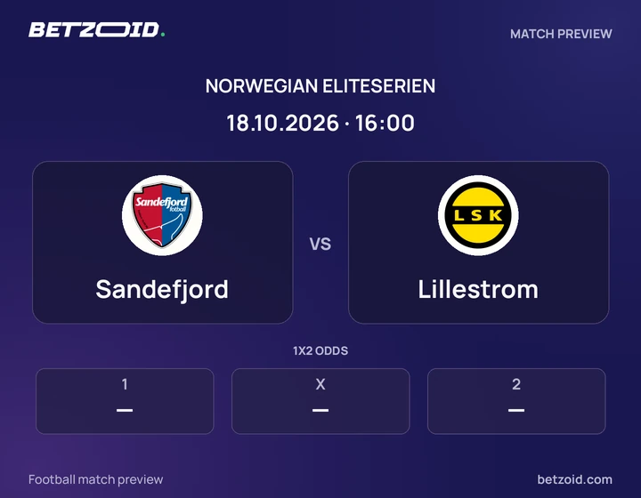 Sandefjord vs Lillestrom: Norwegian Eliteserien match preview with team badges and kick-off details.