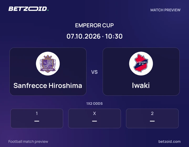 Sanfrecce Hiroshima vs Iwaki: Emperor Cup match preview with team badges and kick-off details.