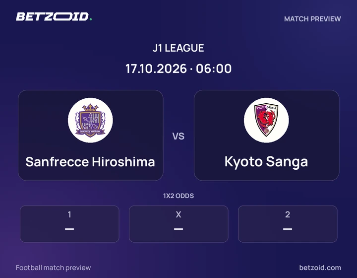 Sanfrecce Hiroshima vs Kyoto Sanga: J1 League match preview with team badges and kick-off details.
