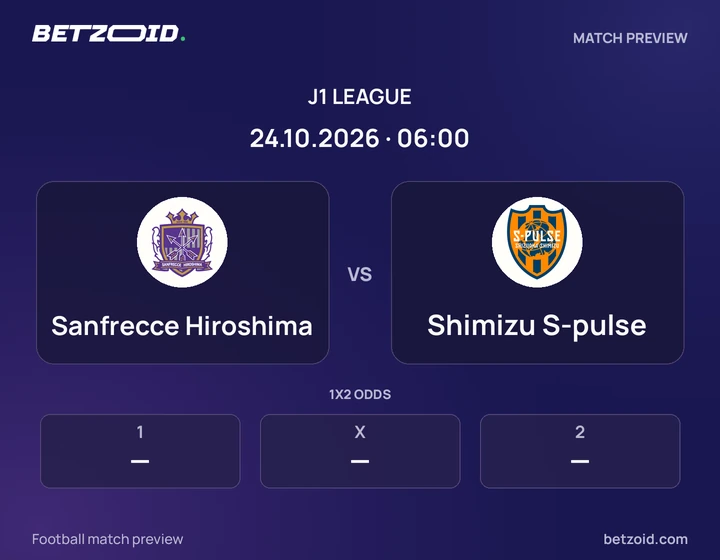 Sanfrecce Hiroshima vs Shimizu S-pulse: J1 League match preview with team badges and kick-off details.