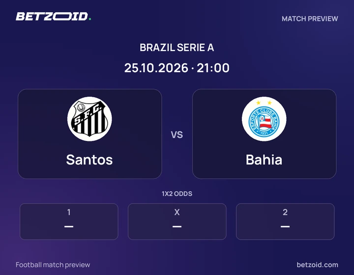 Santos - Bahia Santos vs Bahia: Brazil Serie A match preview with team badges and kick-off details.