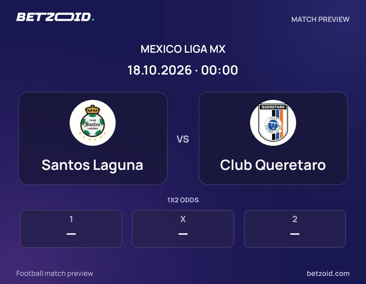 Santos Laguna vs Club Queretaro: Mexico Liga MX match preview with team badges and kick-off details.