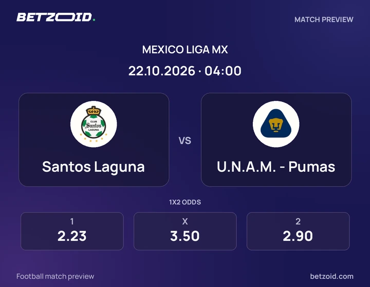 Santos Laguna vs. Pumas Santos Laguna vs. Pumas: previa del partido de Liga MX, con escudos y datos del encuentro.
