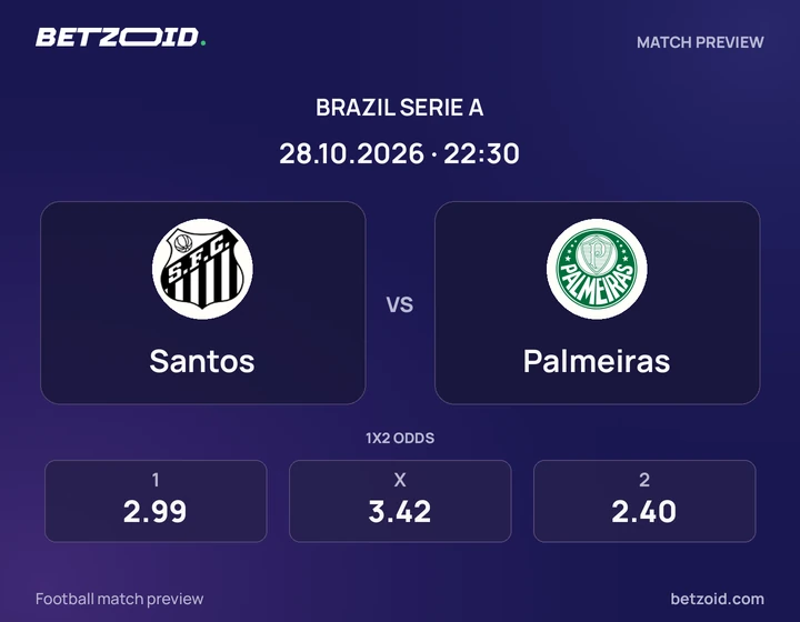 Santos x Palmeiras Santos x Palmeiras: prévia do jogo de Brasileirão Série A, com escudos e informações da partida.