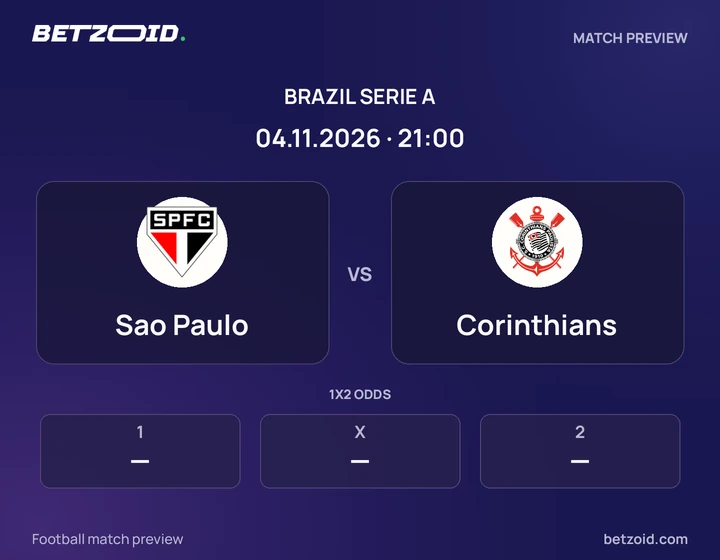 Sao Paulo vs Corinthians: Brazil Serie A match preview with team badges and kick-off details.