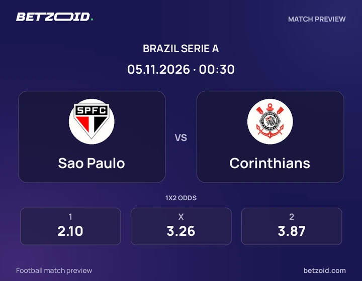 Sao Paulo - Corinthians Sao Paulo vs Corinthians: Brazil Serie A match preview with team badges and kick-off details.