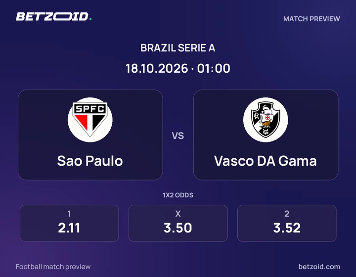 São Paulo x Vasco da Gama São Paulo x Vasco da Gama: prévia do jogo de Brasileirão Série A, com escudos e informações da partida.