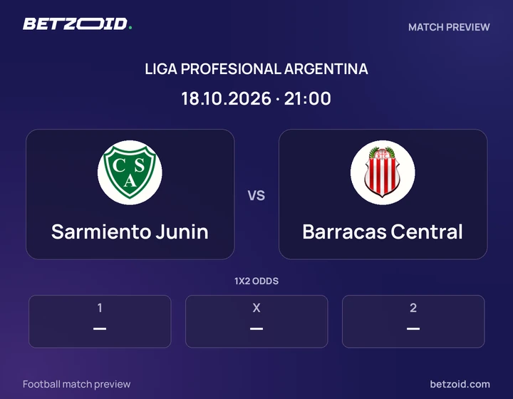 Sarmiento Junin - Barracas Central Sarmiento Junin vs Barracas Central: Liga Profesional Argentina match preview with team badges and kick-off details.