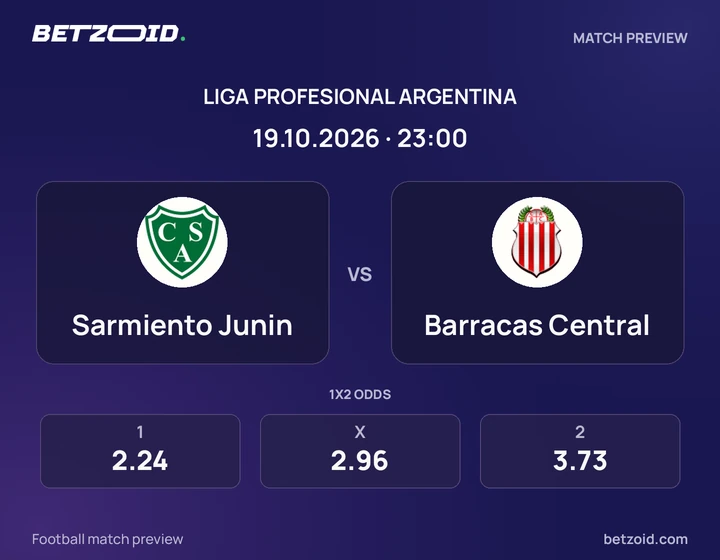 Sarmiento Junin - Barracas Central Sarmiento Junin vs Barracas Central: Liga Profesional Argentina match preview with team badges and kick-off details.