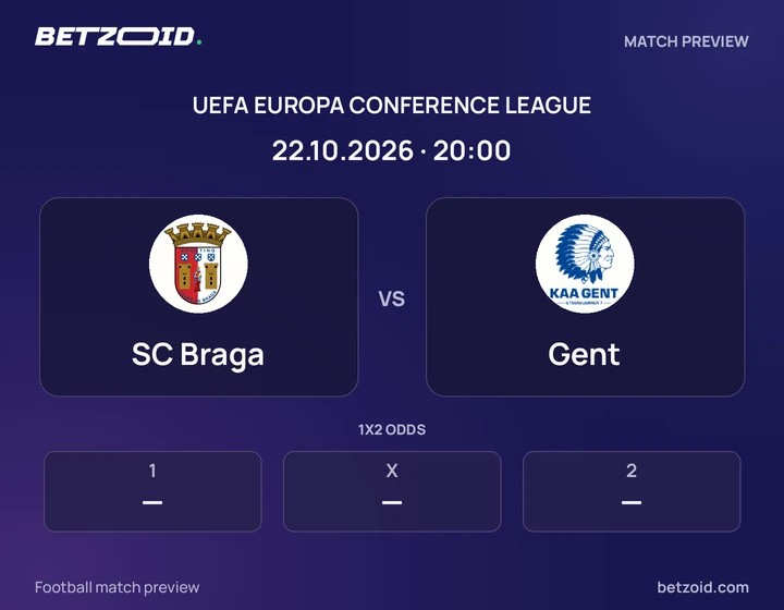 SC Braga vs Gent: UEFA Europa Conference League match preview with team badges and kick-off details.